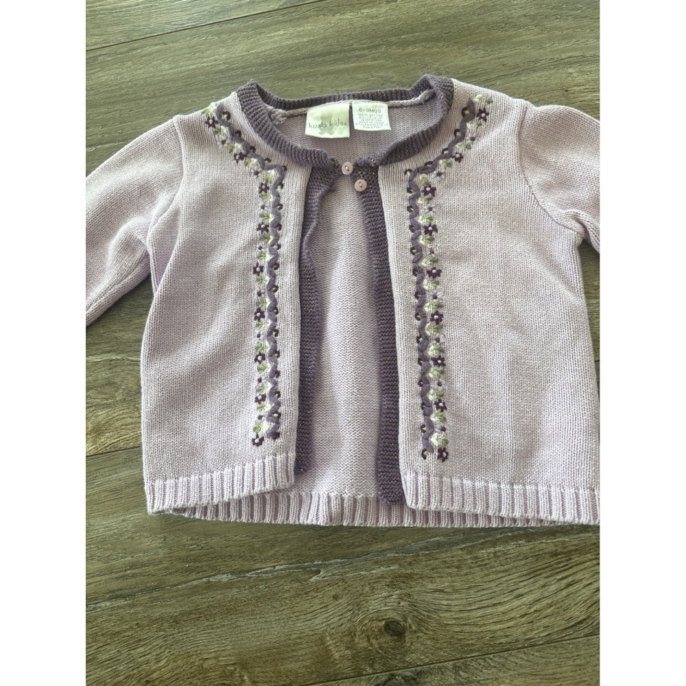 Koala Kids Lavender Purple Floral Embroidered Knit Cardigan Sweater 6-9M